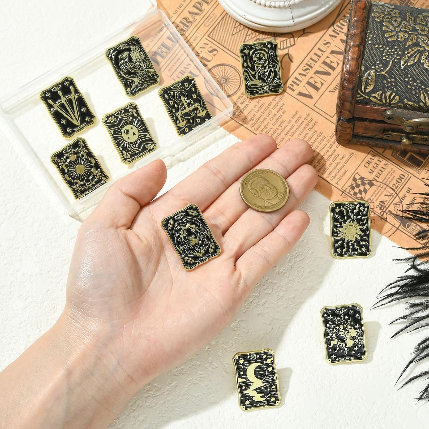 Airssory 10 Styles Enamel Tarot Card Brooch Pins Black Punk Divination Themes Sun Moon Star Lapel Pins for Women Men Backpacks Jackets Hats Bags Clothes - Image 4
