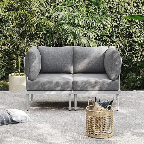 Miniatura 26 de Sundale Outdoor Juego de 4 piezas de muebles de metal para patio, sofá seccional para exteriores con cojín de olefina de 6 pulgadas, modernos juegos