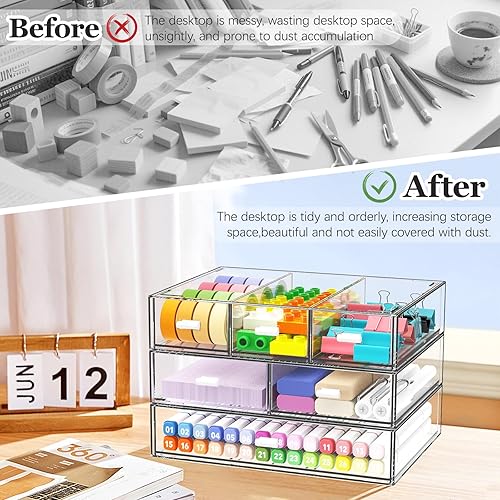Miniatura 6 de Organizador de escritorio apilable de 3 niveles con 6 cajones, cajones de plástico de almacenamiento de escritorio, almacenamiento de maquillaje