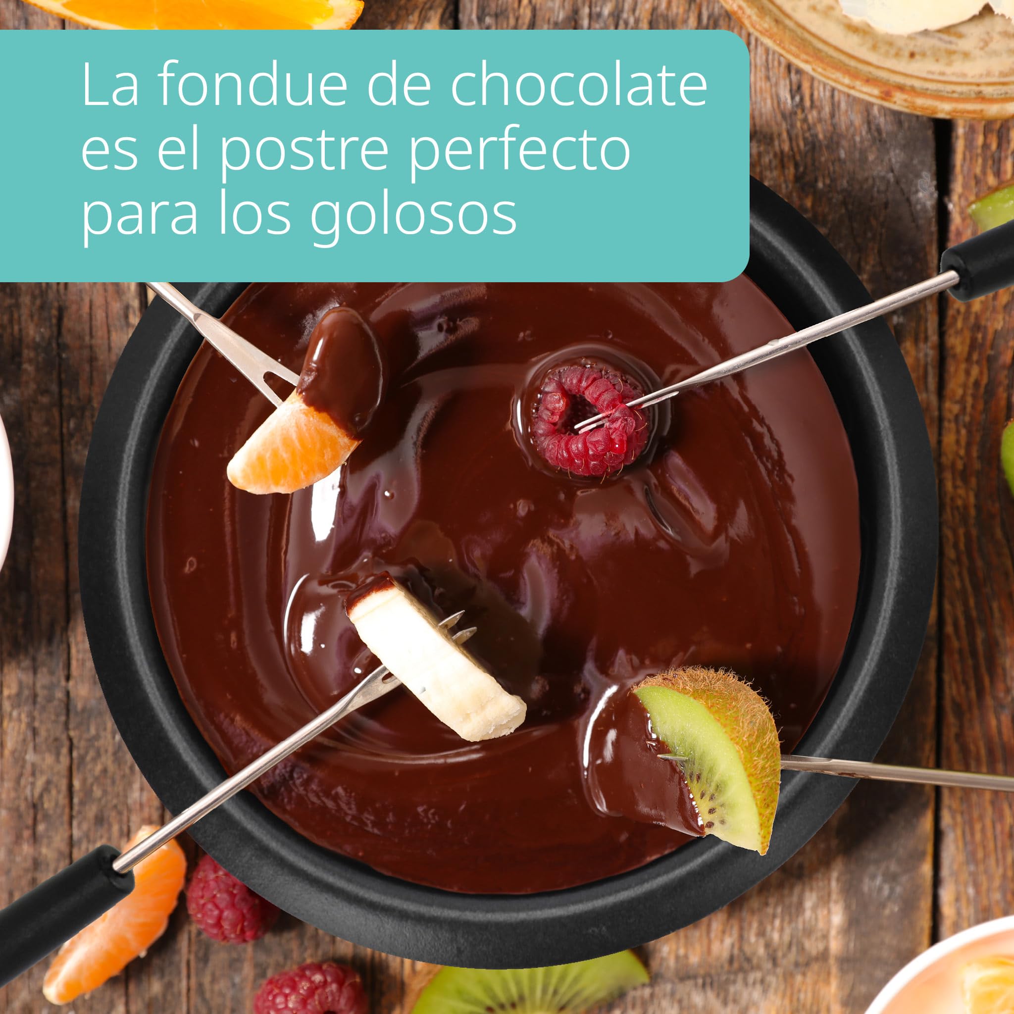 ADE Fondue eléctrica de chocolate con 2 niveles de temperatura | Fuente de chocolate con 8 tenedores | Chocolatera con recipiente extraíble con revestimiento de teflón | capacidad de 500 ml