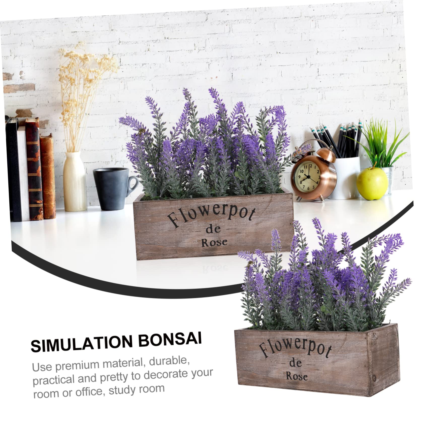 OUNONA Künstlicher Lavendel Bonsai im Holztopf, Naturgetreue Deko