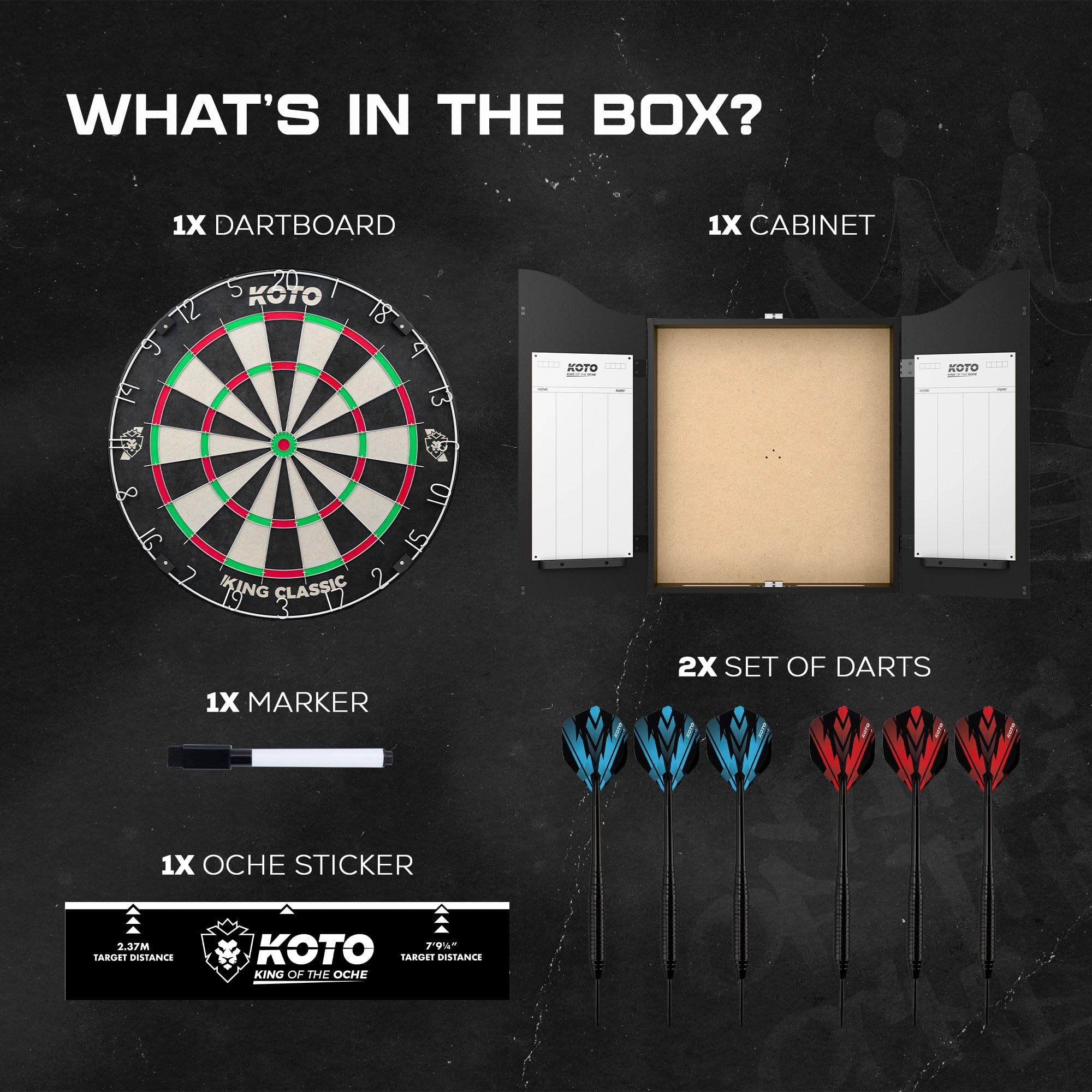 KOTO – Set Armadio per Freccette Nero, Completo di Dartboard, 2 Set di Freccette e Linea Oche, Mobile in Legno di Lusso