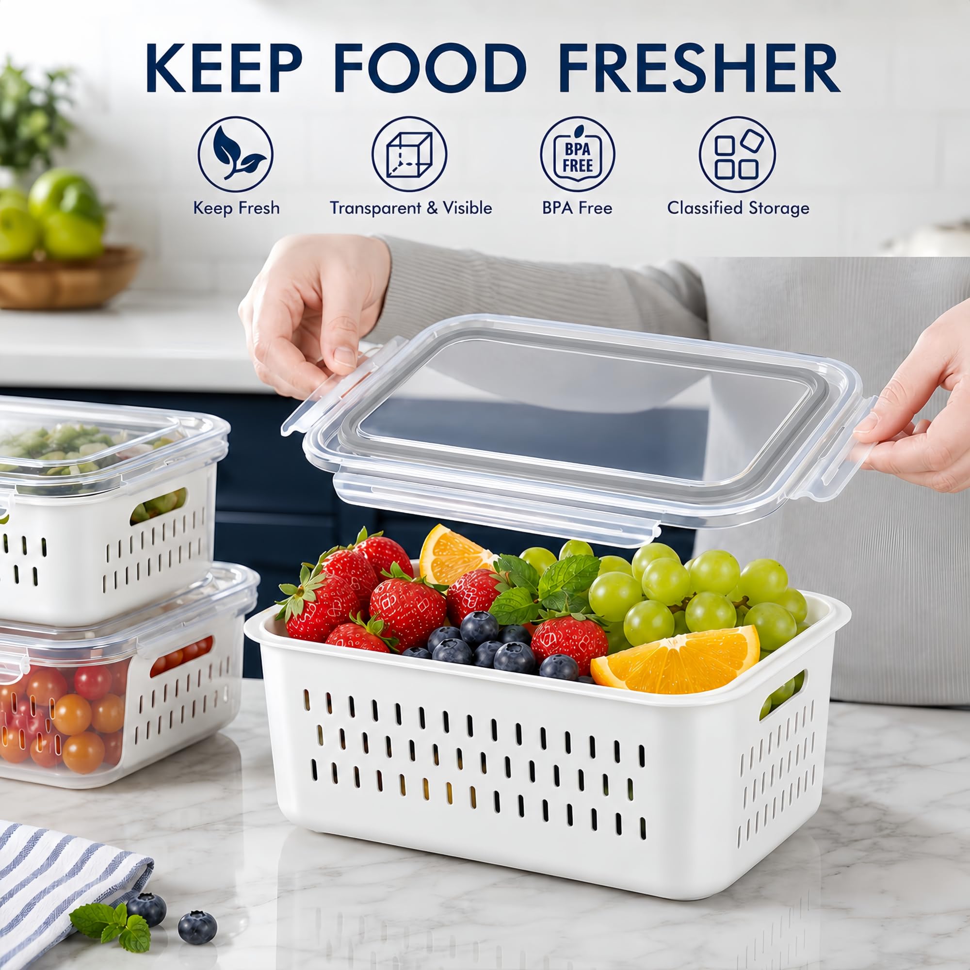 5 contenitori per frutta con scolapasta – organizer per frigorifero