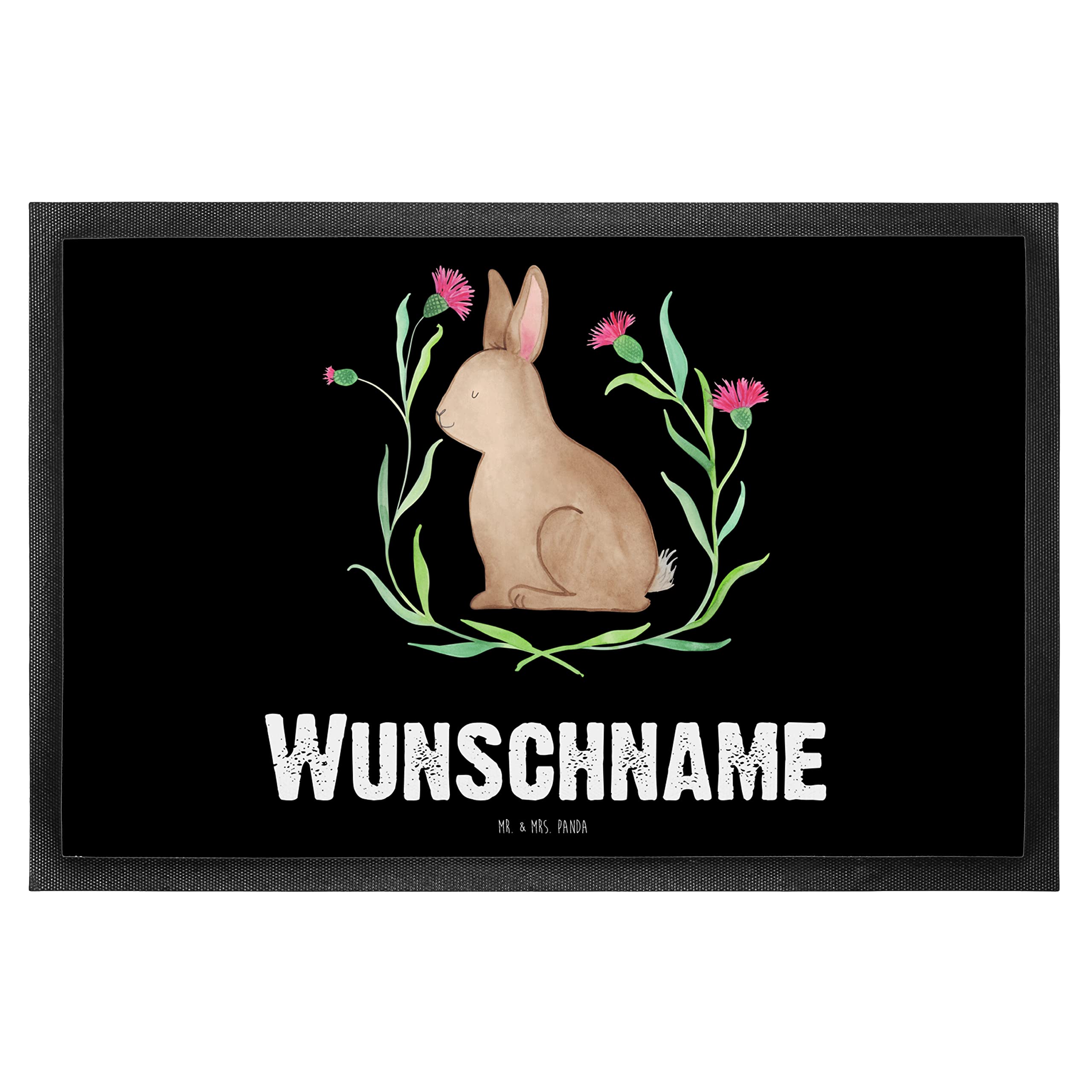 Mr. & Mrs. Panda Personalisierte Fußmatte Hase Sitzen 40 x 60 cm - Geschenke, Ostergrüße, Ostern, Frohe, Liebe, Fussmatte personalisiert, Schmutzfangmatte, personalisierbar, Osterhase, Türmatte