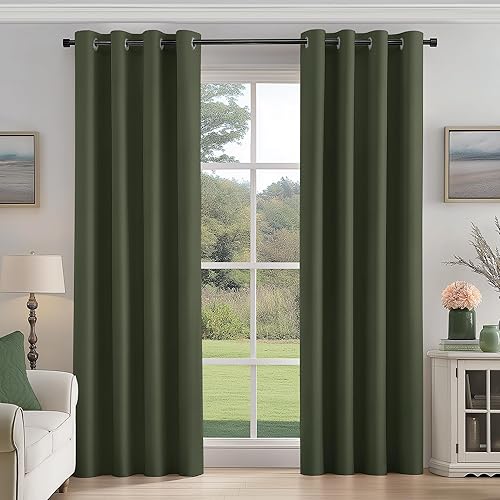 Miniatura 43 de FMFUNCTEX Cortinas 100% opacas para dormitorio, cortinas de tejido geométrico verde salvia de 90 pulgadas de largo, cortina con aislamiento térmico