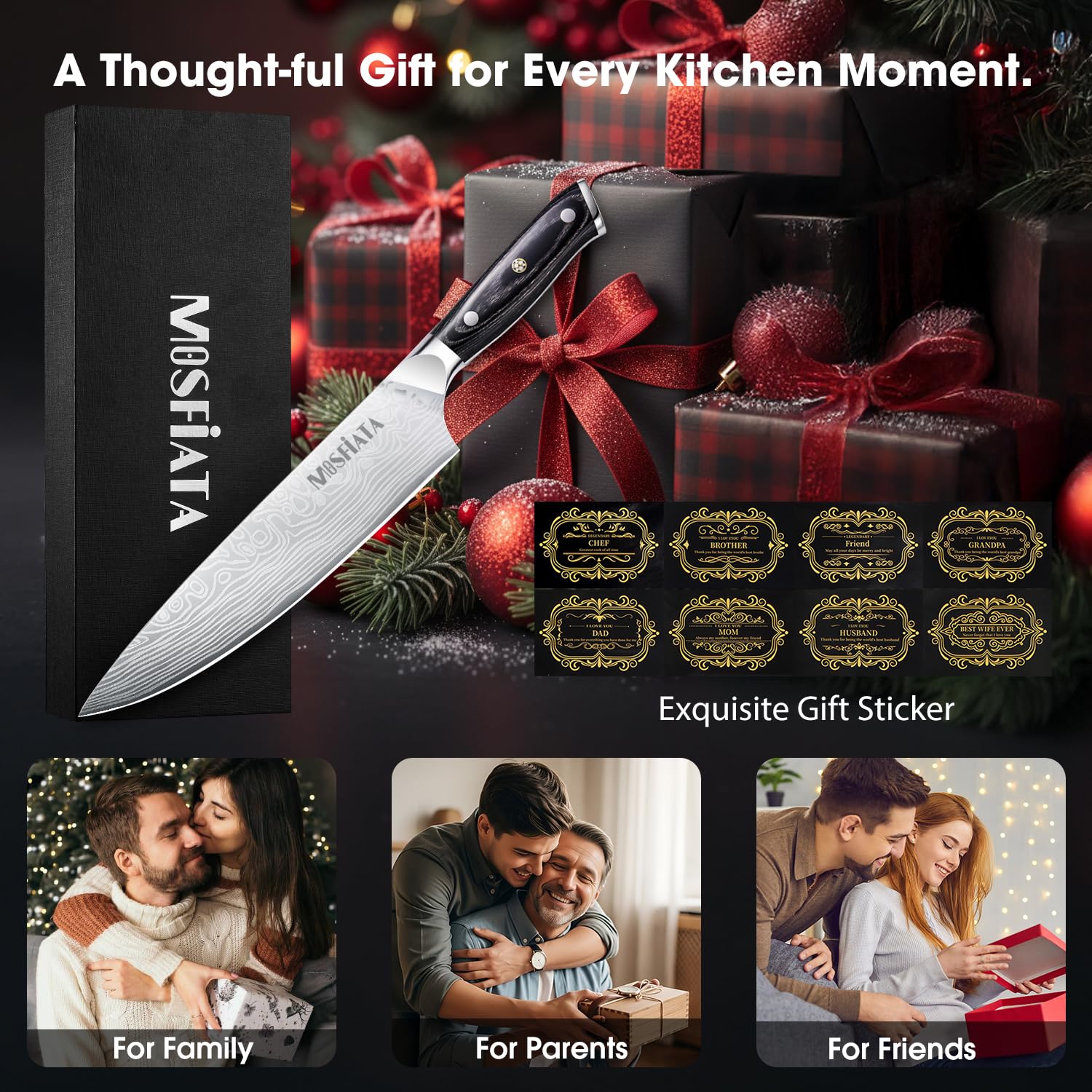 MOSFiATA 8" Super Sharp Professional Chef's Knife with Finger Guard and Knife Sharpener, German High Carbon Stainless Steel EN1.4116 with Micarta Handle and Gift Box — Amazon image 9
