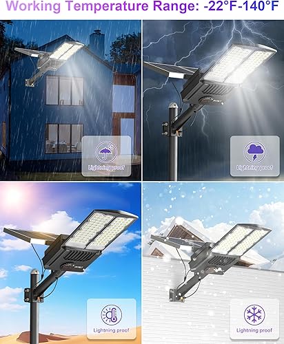 Miniatura 8 de JAYNLT Y-10500W Luces solares de calle al aire libre, 6500K 750000LM de alta potencia luces de estacionamiento comerciales del atardecer al