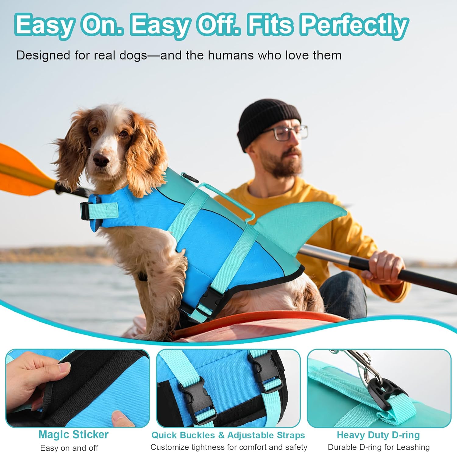 Dogcheer Dog Life Jacket, Cute Shark Dog Life Vest for Swimming Boating with Superior Buoyancy and Rescue Handle, Adjustable Puppy Floating Swim Vest for Small Medium Large Dogs - Pool Blue, XS