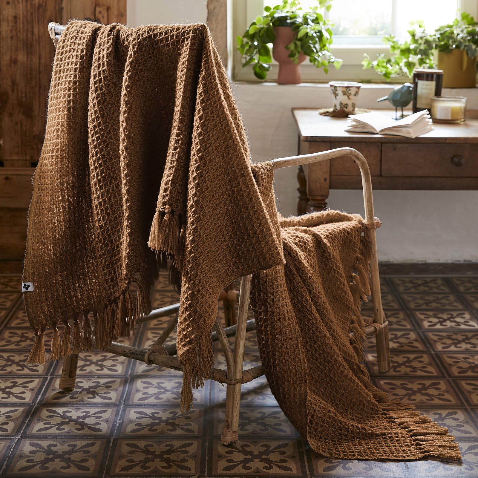 Plaid canapé boutis RPET L’Effet Papillon® - Dessus de lit Chaud & Moelleux 100% recyclée [ Couvertures et Plaids ] (Camel, 130 x 160 cm)