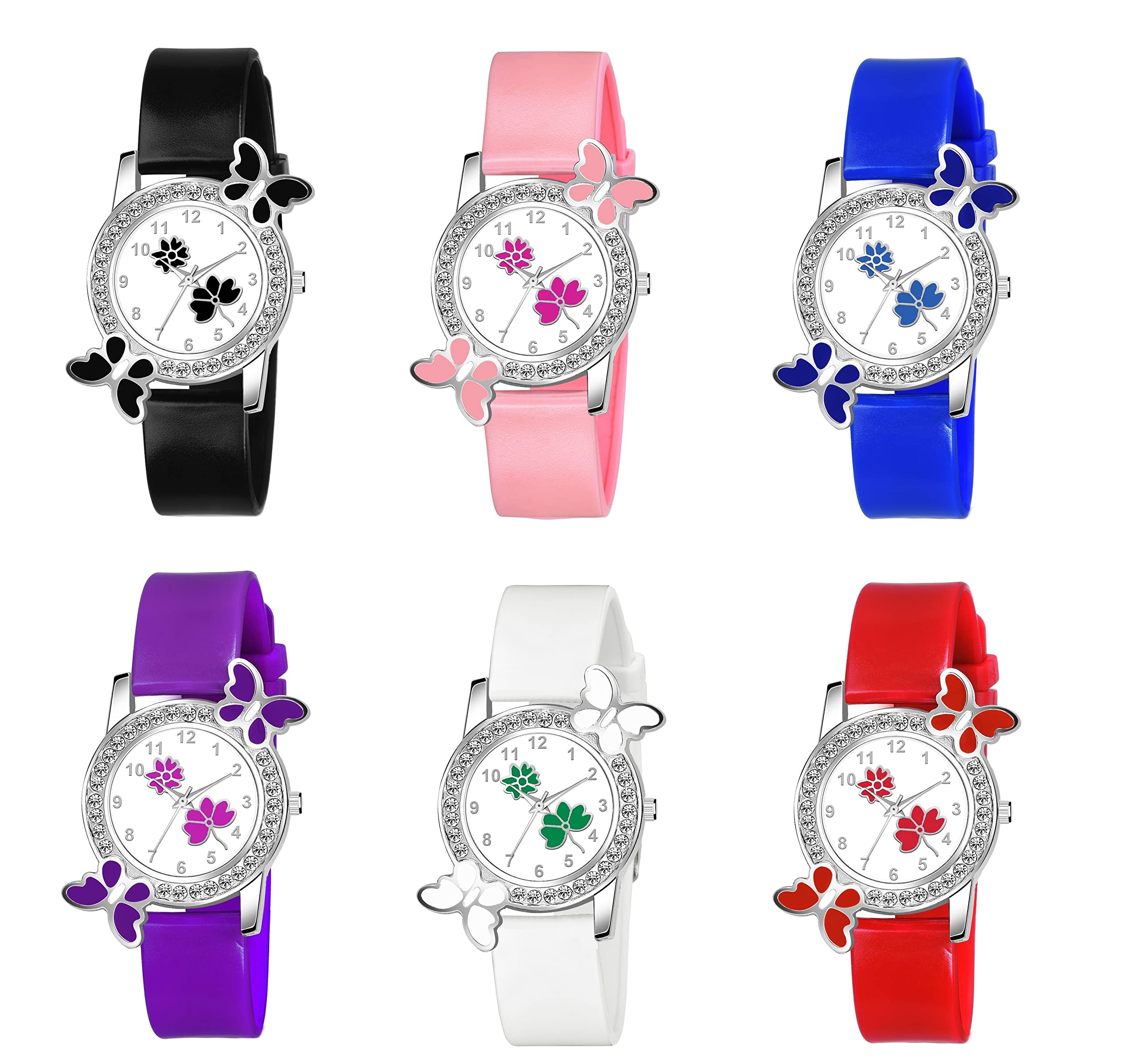 KIARVI GALLERY Analogue Flowered Butterfly Designer PU Belt Girls Watch (Multicolored Strap Pack of 6) (B0BP8FDDLH) Amazon Price History, Amazon Price Tracker
