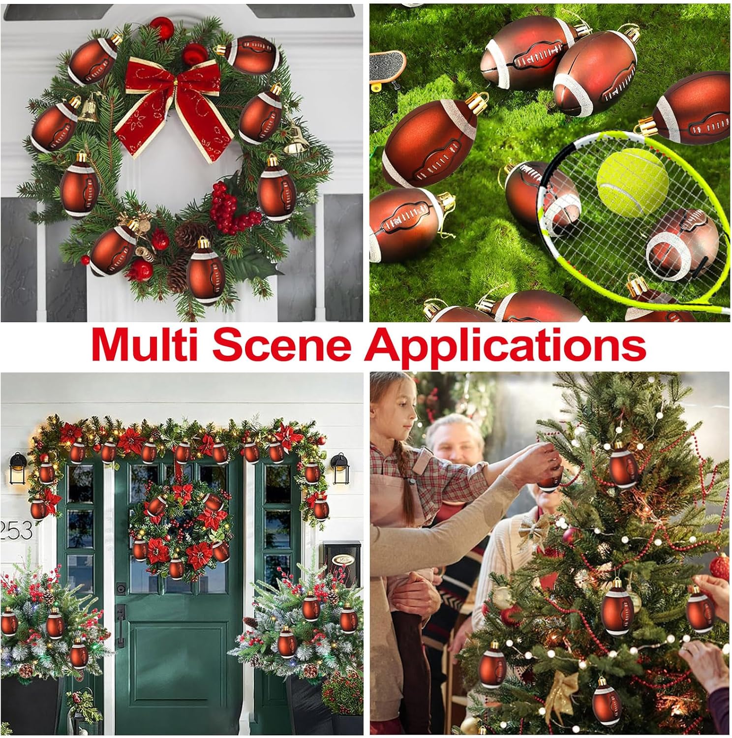 Christmas Ball Ornaments, 6Pcs Classic Football Xmas Ball Ornaments, 3.15 Inch Christmas Balls Ornament Decoration, Sports Theme Decorative Hanging Ornaments Christmas Tree Decor Supplies (Football) - Image 6