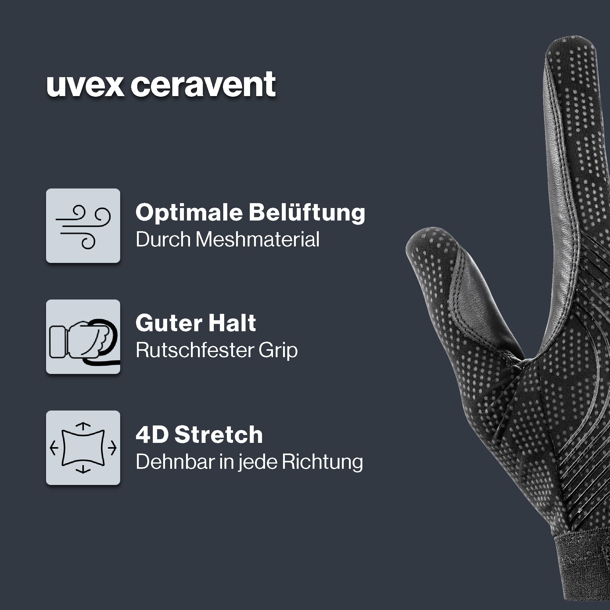 ceravent - Flexibler, optimal belüfteter Reithandschuh für Damen und Herren - exzellenter Grip & strapazierfähig - touchscreenfähig
