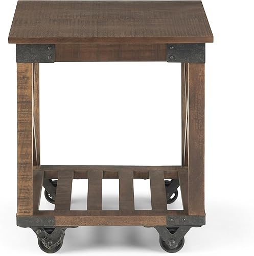 Miniatura 10 de SIMPLIHOME Harding - Mesa auxiliar cuadrada industrial de madera maciza de mango y metal, de 20 pulgadas de ancho, color marrón oscuro envejecido
