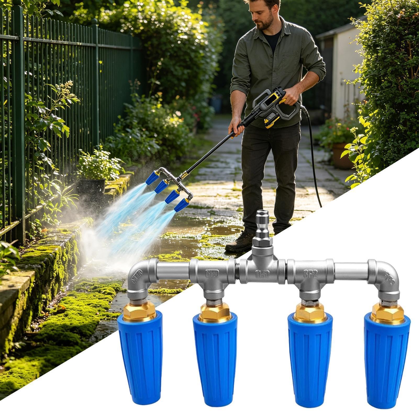 Boquilla Giratoria para Hidrolimpiadora Pulverizador de Agua Ergonómico | Tobera con alta presión para manguera de jardín Lavado coches, jardín, limpieza patios y garaje