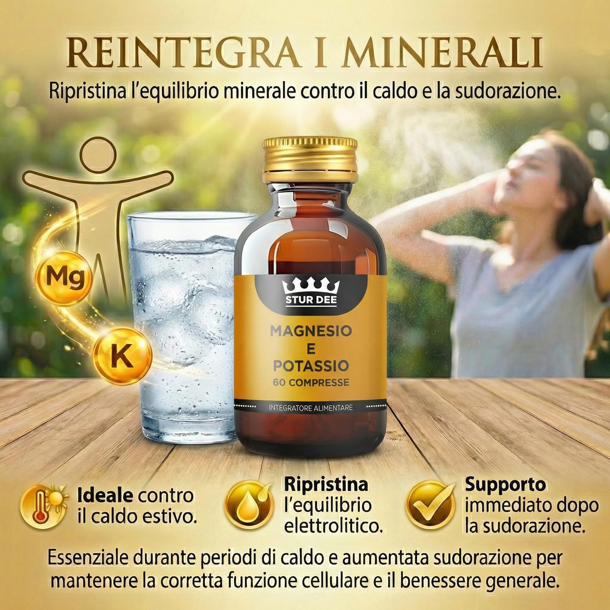 Magnesio e Potassio – Integratore Magnesio e Potassio senza zucchero, Sali Minerali Supporto Energia e riduce la stanchezza, Funzione Muscolare e Sistema Nervoso - 60 Compresse Stur Dee