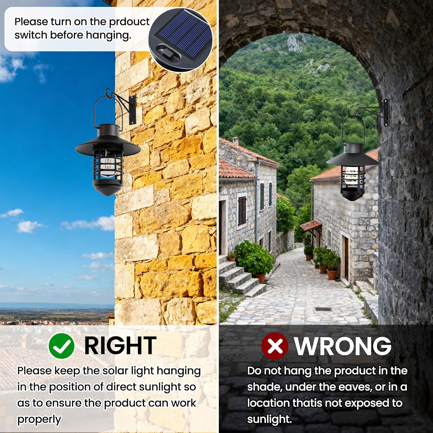 2 Pack Solar Lanterns Outdoor, Waterproof Hanging Solar Lights with Wall Mount Kit, Plastic Lanterns Solar Powered for Garden Decor, Patios, Trees, Front Porch, Gifts for Women Mom