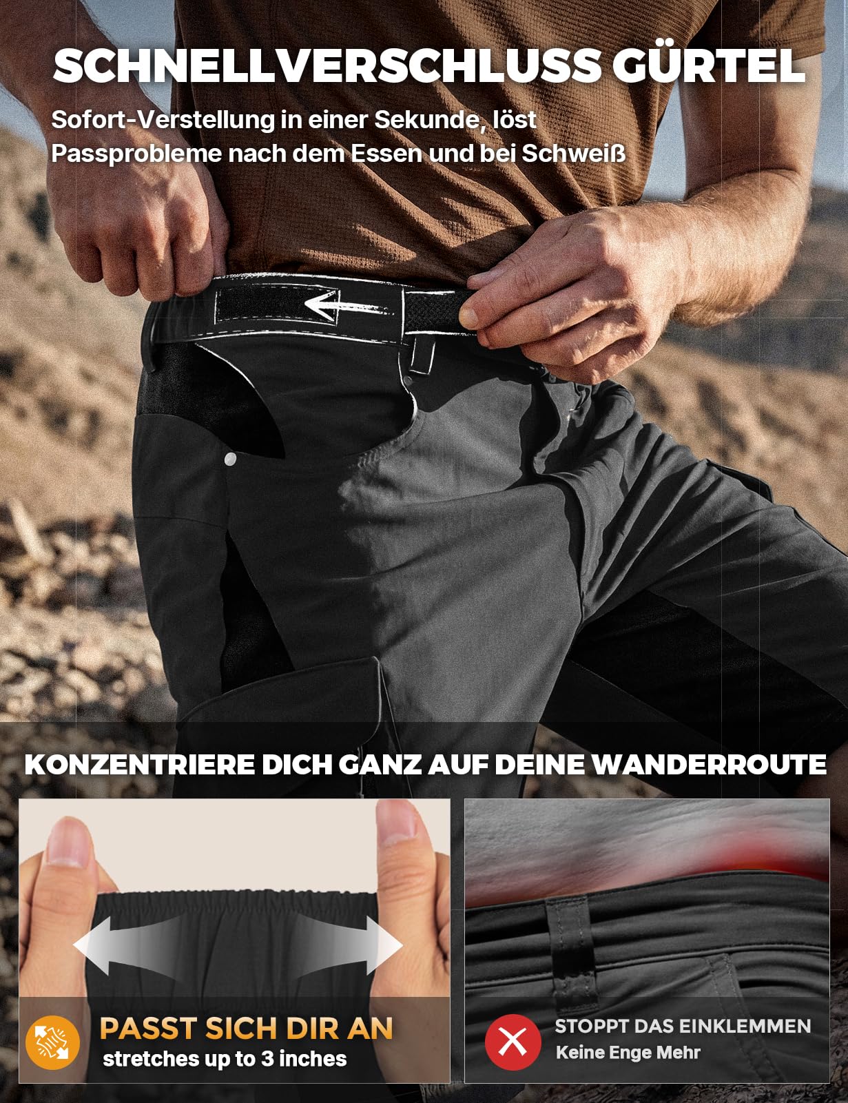 Wespornow Wanderhose Herren Kurz Schnelltrocknend 4-Way-Stretch Verstärkt Schritt 6 RV-Taschen Leicht Geräuschlose Trekking