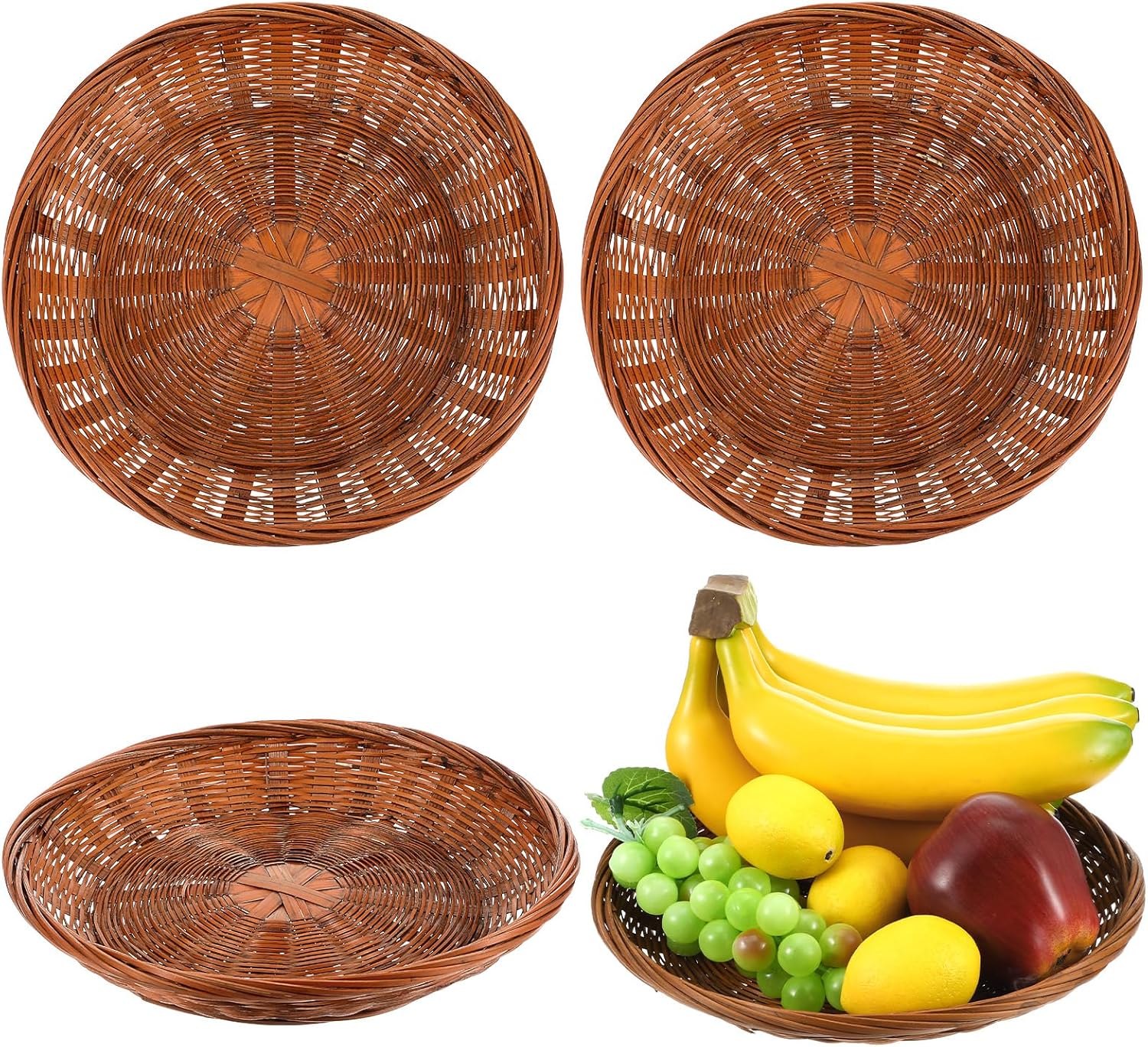 4 Count 9.8 Inch Hand Weave Round Bamboo Paper Plate Holder, Premium Rattan Paper Plate Holder for Dinner Plates, Picnic, Wall Decorate and Rustic Party Decorate, Brown
