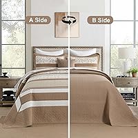Vista 7 de Finlonte Colcha tamaño Queen extragrande de 100 % algodón de 102 x 120 pulgadas, juego de colcha acolchada floral a rayas de granja, edredón ligero