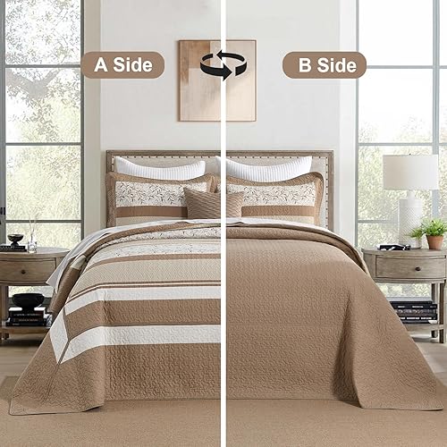 Miniatura 7 de Finlonte Juego de edredones de tamaño Queen, diseño floral de retazos reales azul y gris, a cuadros, 100% algodón, reversible, ligero, suave, juego