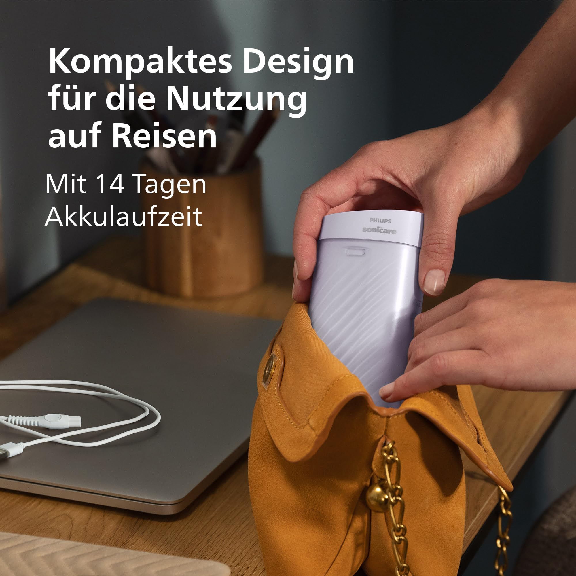 Philips Sonicare Compact Flosser 1000, tragbare Munddusche mit 3 Reinigungsprogrammen, IPX7 wasserdicht, reisefreundlich, Lila, Modell HX3333/23
