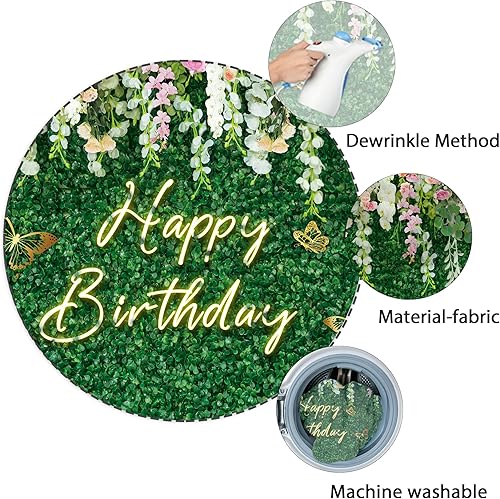 Miniatura 5 de Greenery - Telón de fondo de feliz cumpleaños para mujer, 7 pulgadas de ancho x 5 pies de alto, tela de poliéster verde neón, hojas de hierba,