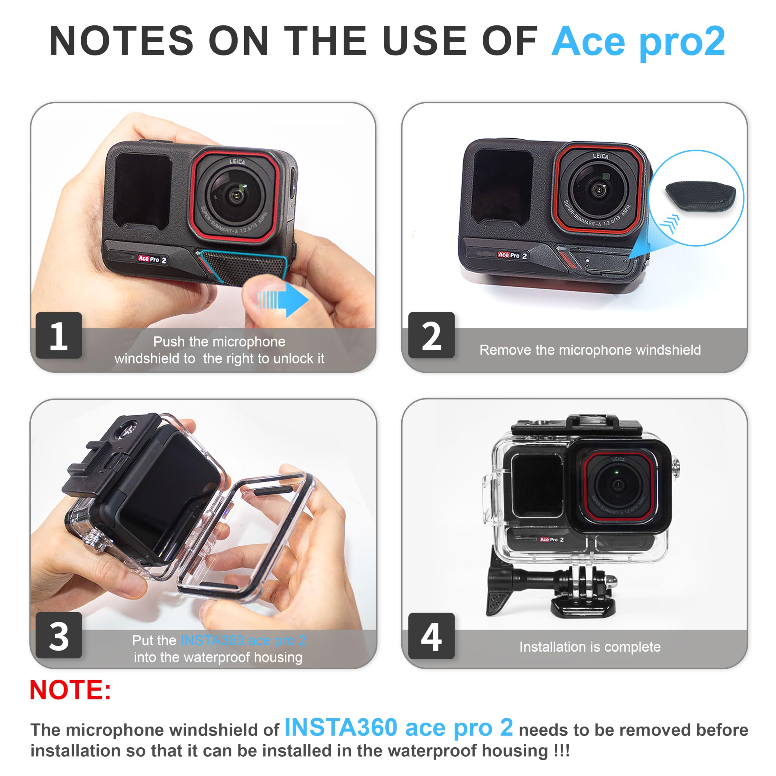 FitStill Kit de plongée pour Insta 360 ace Pro 2/ace Pro, boîtier étanche 50 m/164FT + poignée Flottante, pour Photographie sous-Marine Ace Pro 2 Accessoires