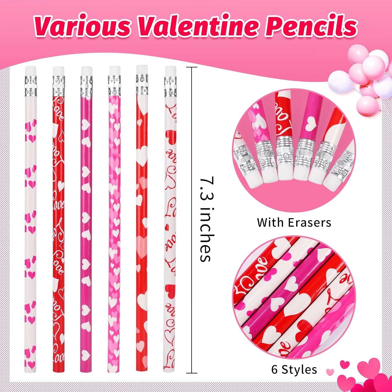 HINZER 50Pcs Valentines Day Pencils for Kids Party Favors Valentines Wood Pencils Bulk with Erasers for Goodie Bags Fillers Valentine's Day Exchange Gifts Giveaways Classroom Rewards School Supplies image 5