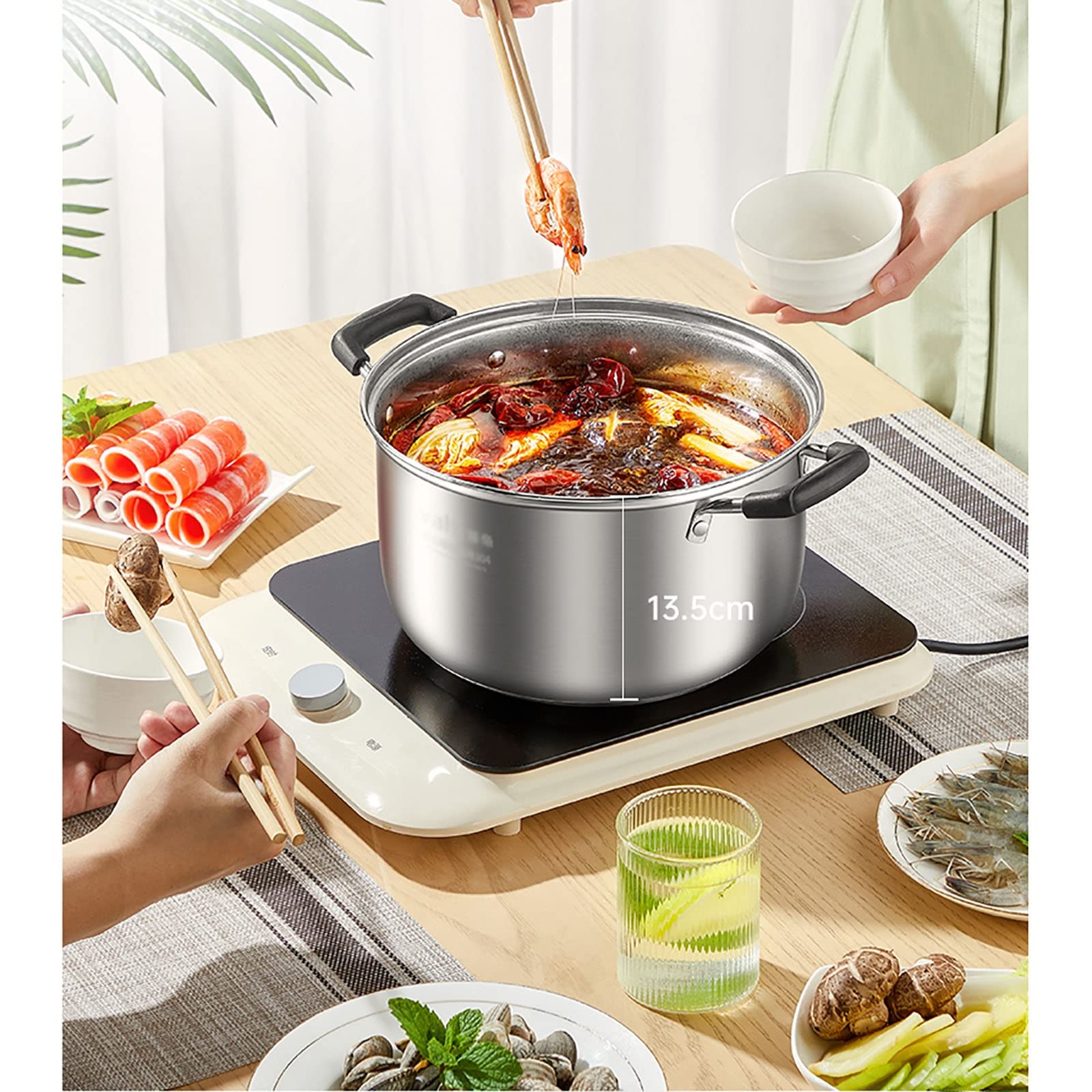 Dampfgarer/Suppentopf/Hot Pot/Lebensmittelkontakt-Edelstahl 304, 3-lagiger Verbundtopfboden, gedämpfte Krabben, Hühnersuppe, 24 cm