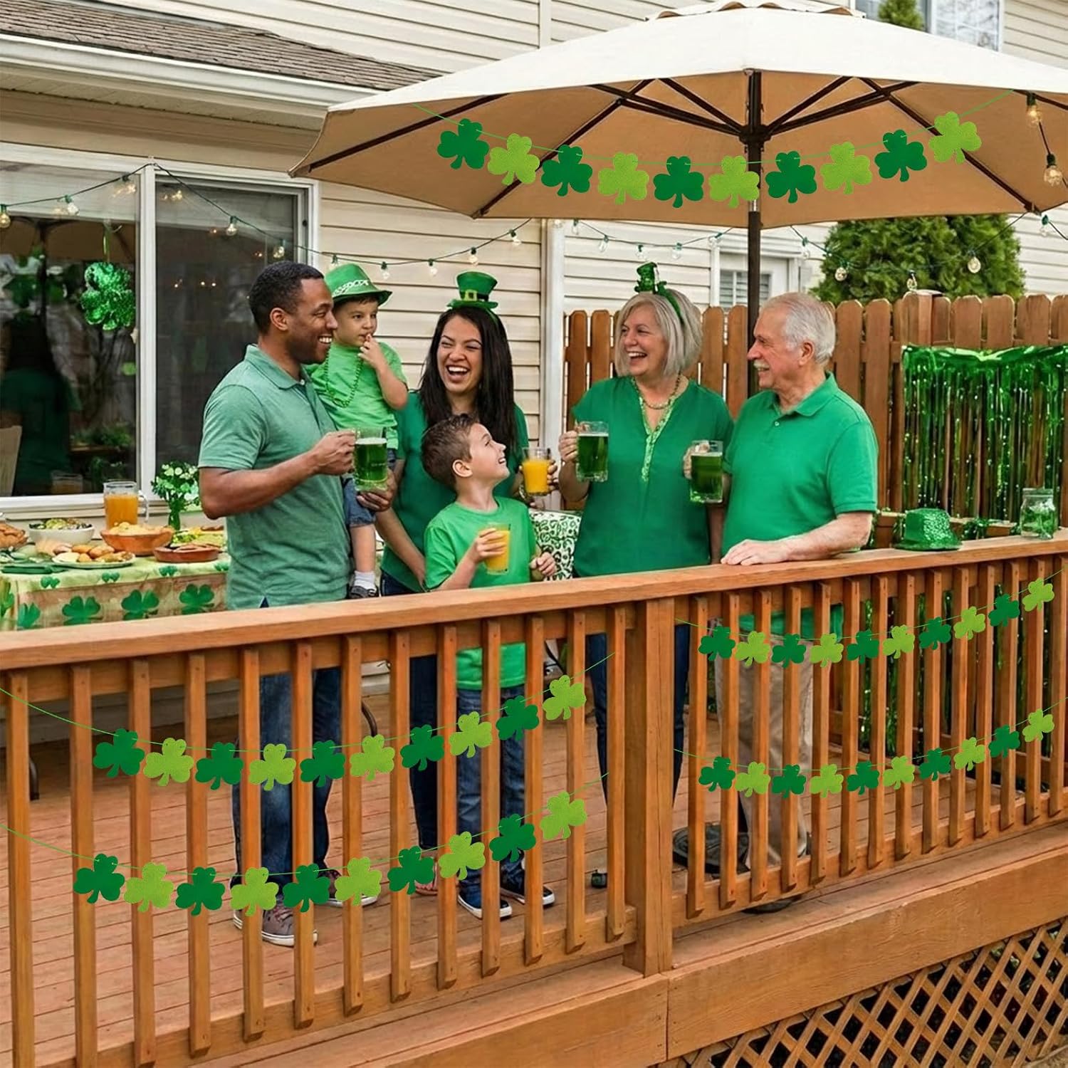 5 Pack St. Patrick’s Day Shamrock Felt Garland Set with Green Clover Cutouts, Irish-Themed Hanging Banners for St. Paddy’s Day, Irish Party, Home Decor, Wall, Mantel, Photo Backdrop Decorations