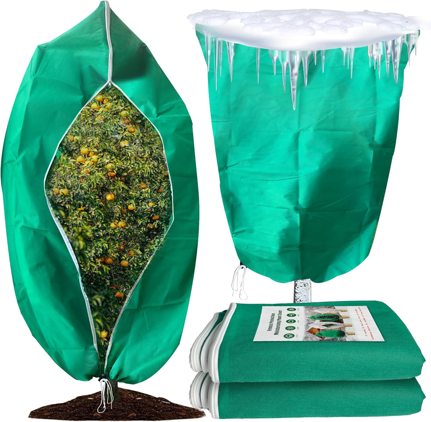 Plant Covers Freeze Protection,Winter Frost Covers with Zipper Drawstring,Frost Cloths for Outdoor Plants,47.5” x 71”Large Tree Covers,Garden Plant Cover Tent,Cold Weather Shrubs Trees Wrap Bag(2Pack)
