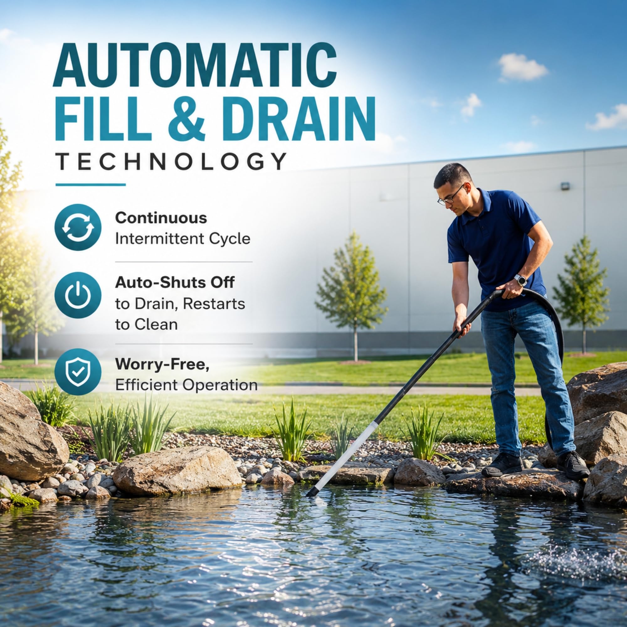 Half Off Ponds CleanSweep 1400 Teichsauger mit einem 33 cm Ansaugschlauch, 4 Verlängerungsrohren, 3 Vakuumdüsen, einem 1,8 m Langen Ausgangsschlauch und einem Schmutzfangbeutel