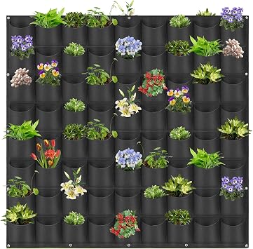 Hanging Planting Grow Bags, 72 Pockets Hanging Vertical Wall Planter Wall Mounted Grow Bag Outdoor Indoor Gardening Vertical Greening Flower Container, Planting Bags Storage Bags1.0 m 1.0 m, Black