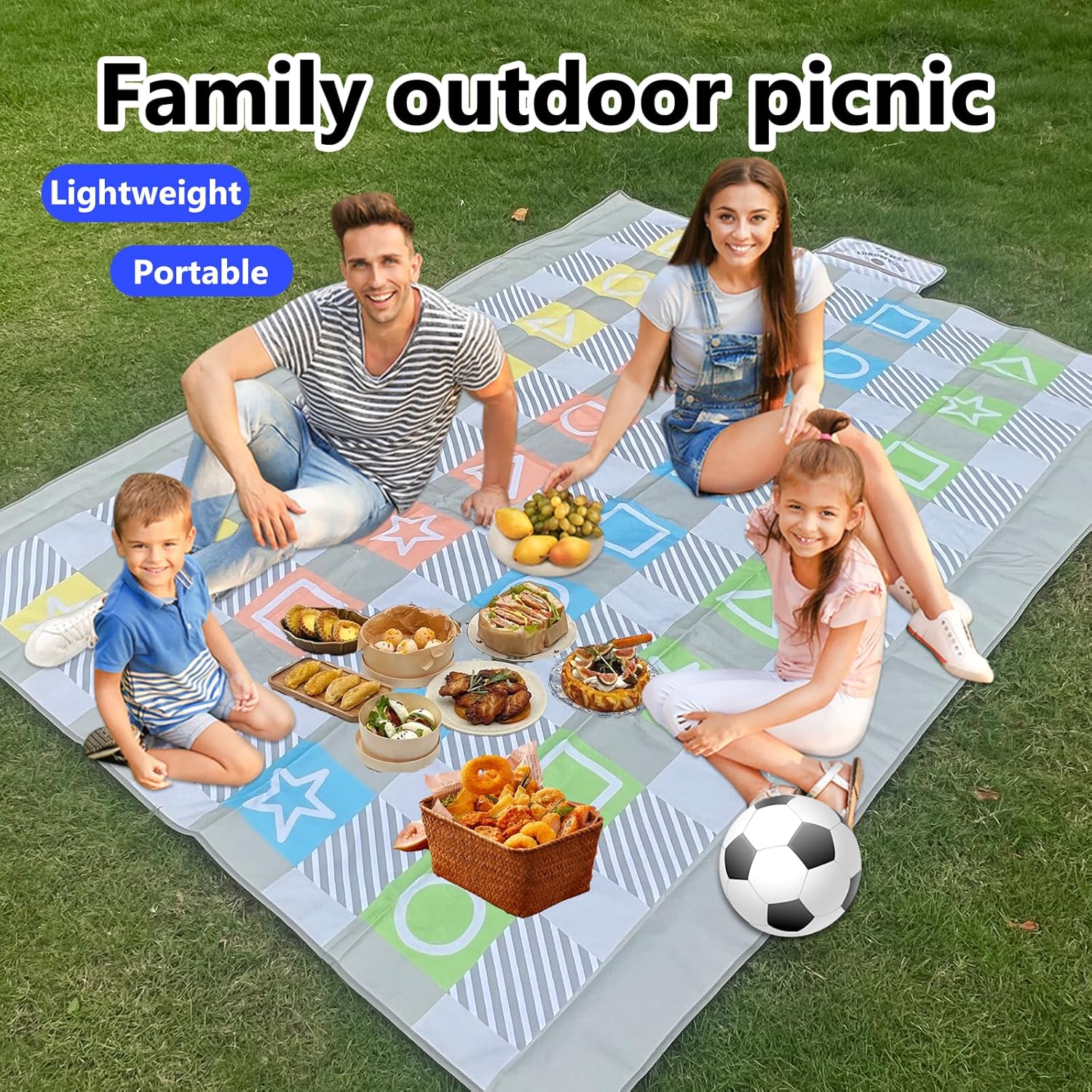 Giant 80x60 Inch Waterproof Picnic Blanket with Twister-Spinner Game Function | Extra Large Outdoor Beach Blanket, Camping Mat for Family, Backyard Games, Tailgating, Parks