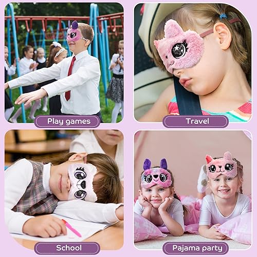 Miniatura 4 de Máscara de dormir de 3 piezas para niños, niñas, cubierta de ojos para dormir, cubierta suave para los ojos, sombra de animales para niños (morado,