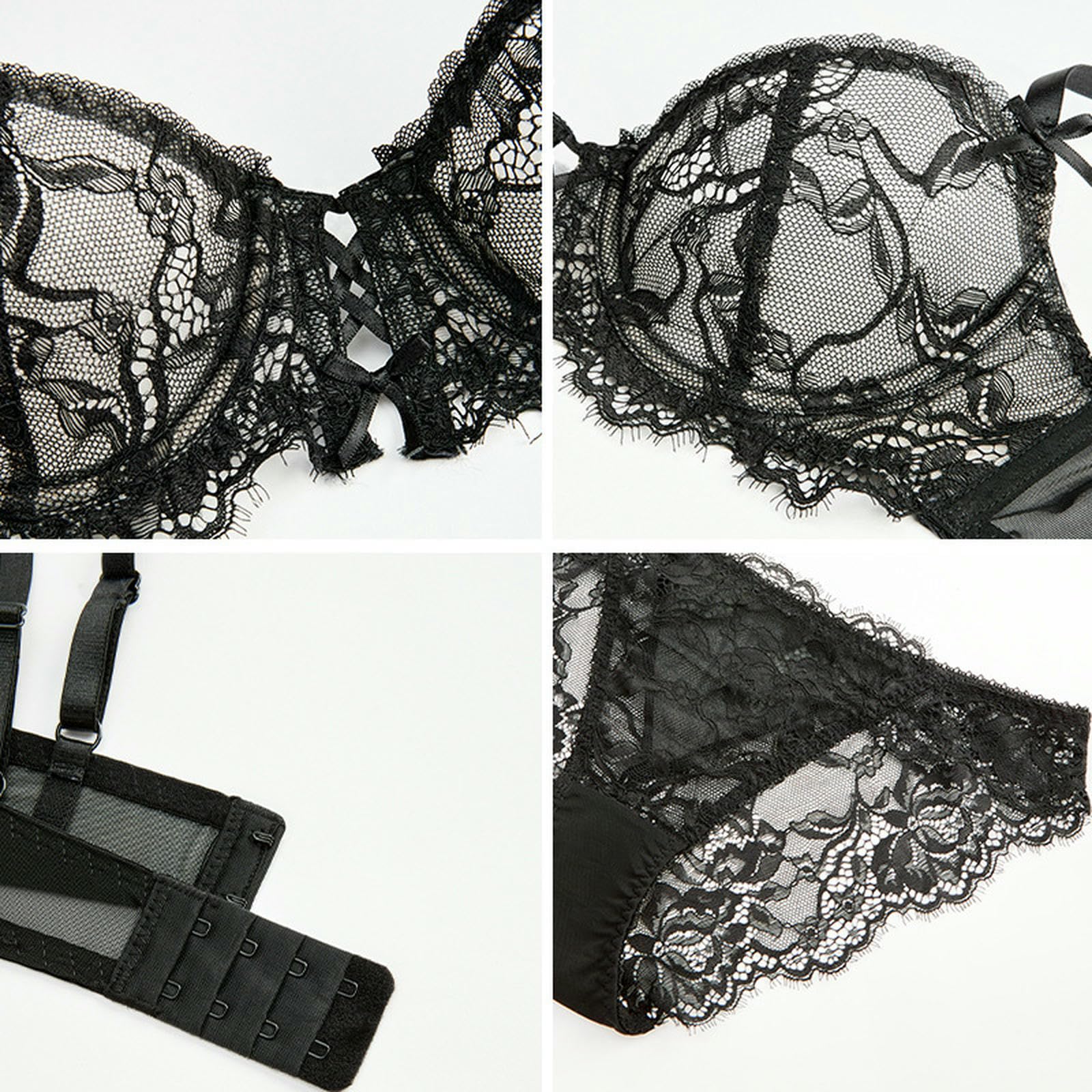 Sujetadores Conjunto De Sujetador Y Braguita Atractivo, Ligero, Transpirable Sexy Encaje Francés para Bustos Más Grandes-Traje Morado Oscuro-80d