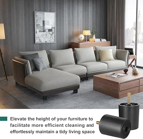 Miniatura 6 de Masendelk Patas de plástico para muebles de 2.4 pulgadas, patas redondas cónicas para mesa, patas de sofá negras, patas de repuesto con pernos de