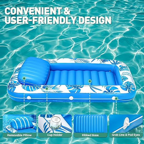 Miniatura 4 de Flotadores inflables para piscina, flotador de piscina de 71 x 48 pulgadas, flotadores grandes para adultos con almohada y soporte para bebidas,