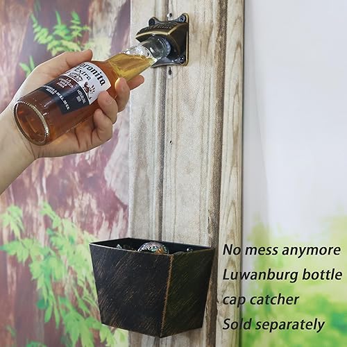 Miniatura 3 de Abridor de botellas montado en la pared, cuadrado, latón, refresco, cerveza, abrebotellas, montable bronce antiguo (paquete de 2)