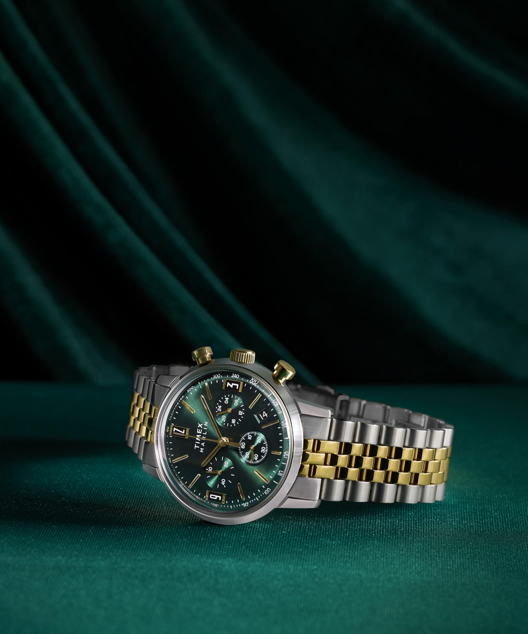 Timex Marlin Chronograph zegarek męski 40 mm – brązowy pasek dwuczęściowy szybkiego zakładania