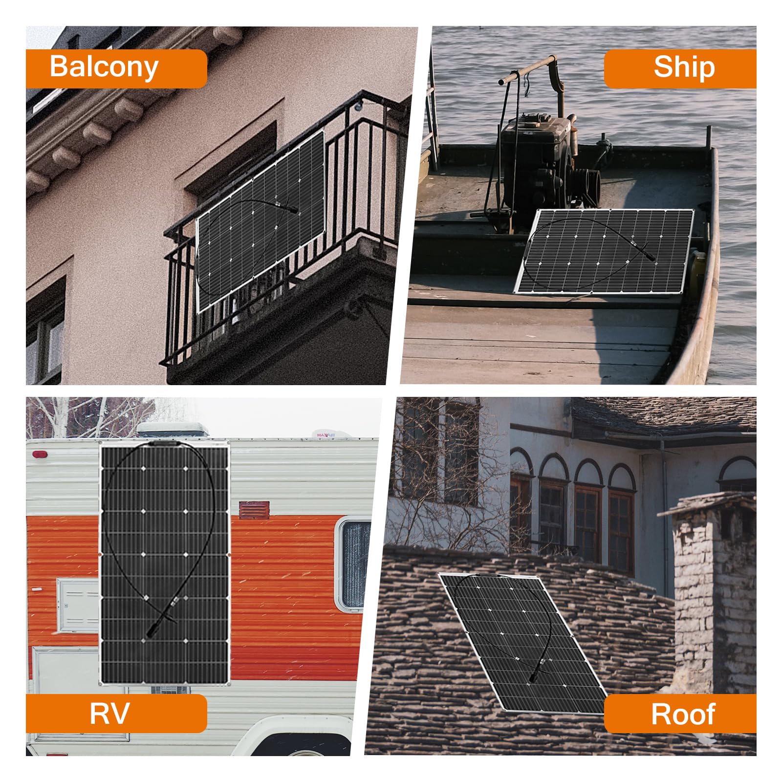 100W 12V Pannello Solare flessibile kit Monocristallino Pannello Fotovoltaico con 10A Regolatore solare per RV, camper,auto, barca, roulotte,famiglia, batteria 12V