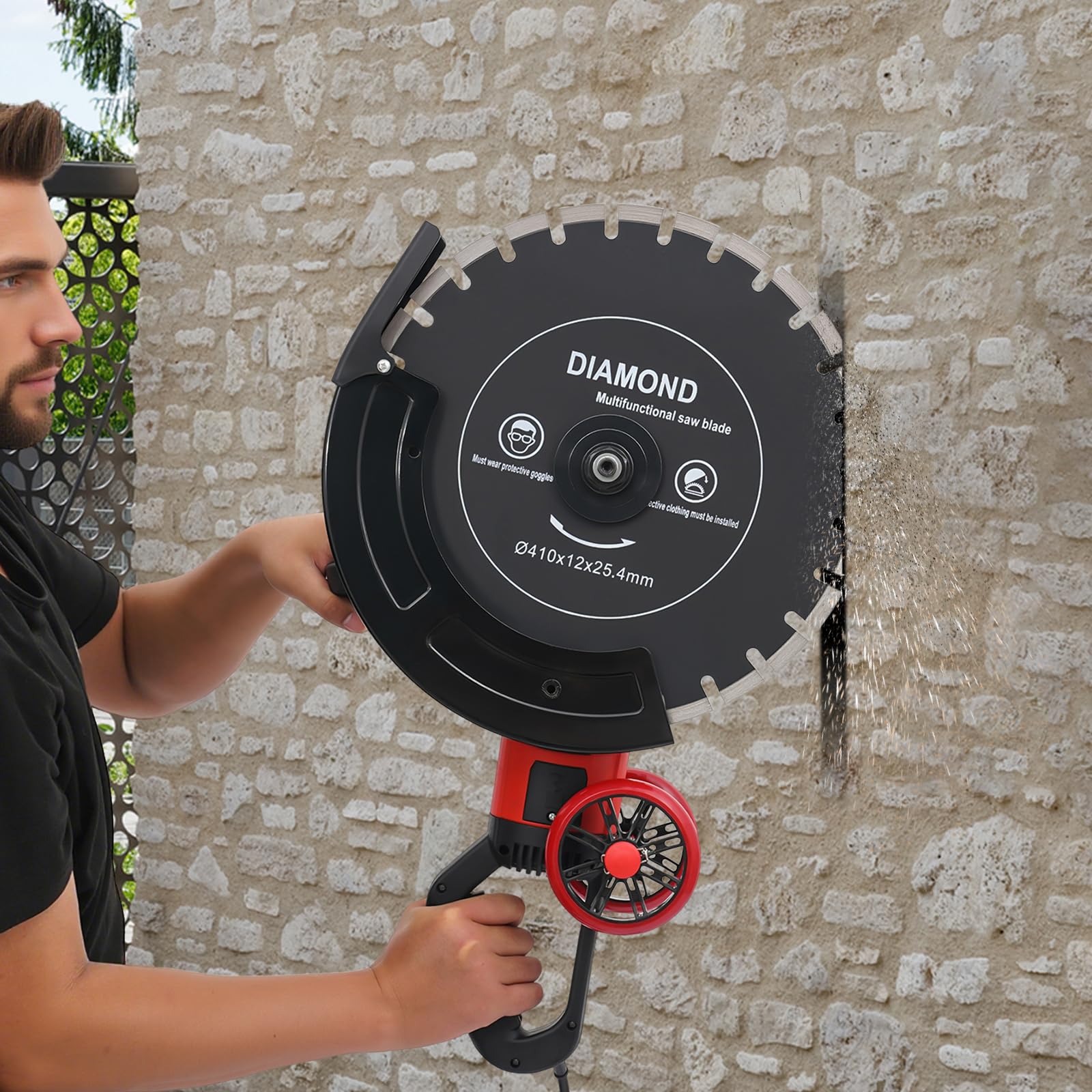 Elektryczna piła do betonu 4000 W, przecinarka do betonu, 410 mm, wysokowydajna piła tarczowa, do cięcia kamienia i cegły na mokro i na sucho