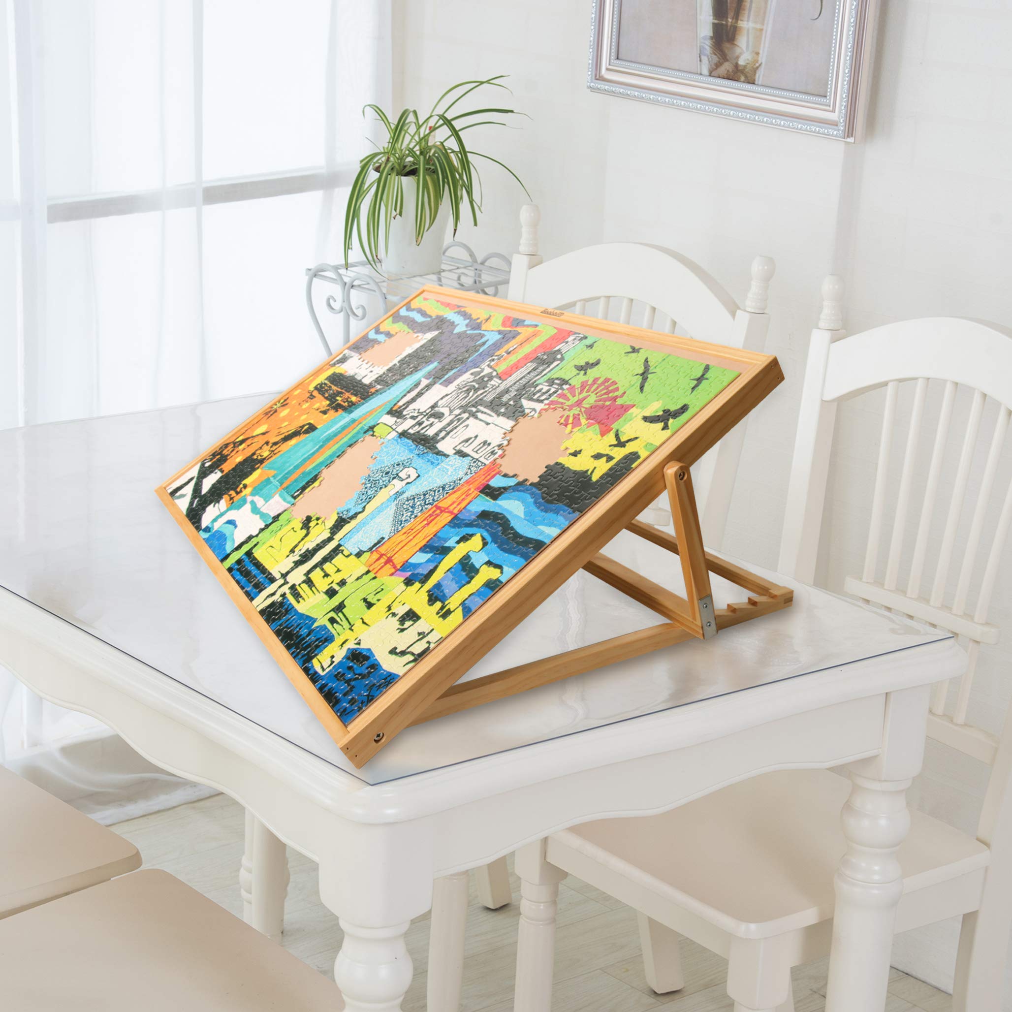 Becko Adjustable Wooden Puzzle Board Portable Jigsaw Puzzle Plateau 30.3 × 20" Puzzle Board with Easel for Adults and Kids