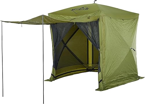 Hike Crew Tienda de campaña de 6 x 6 pies con toldo desplegable para exteriores de 4 lados con paneles de viento con cremallera integrados, toldo