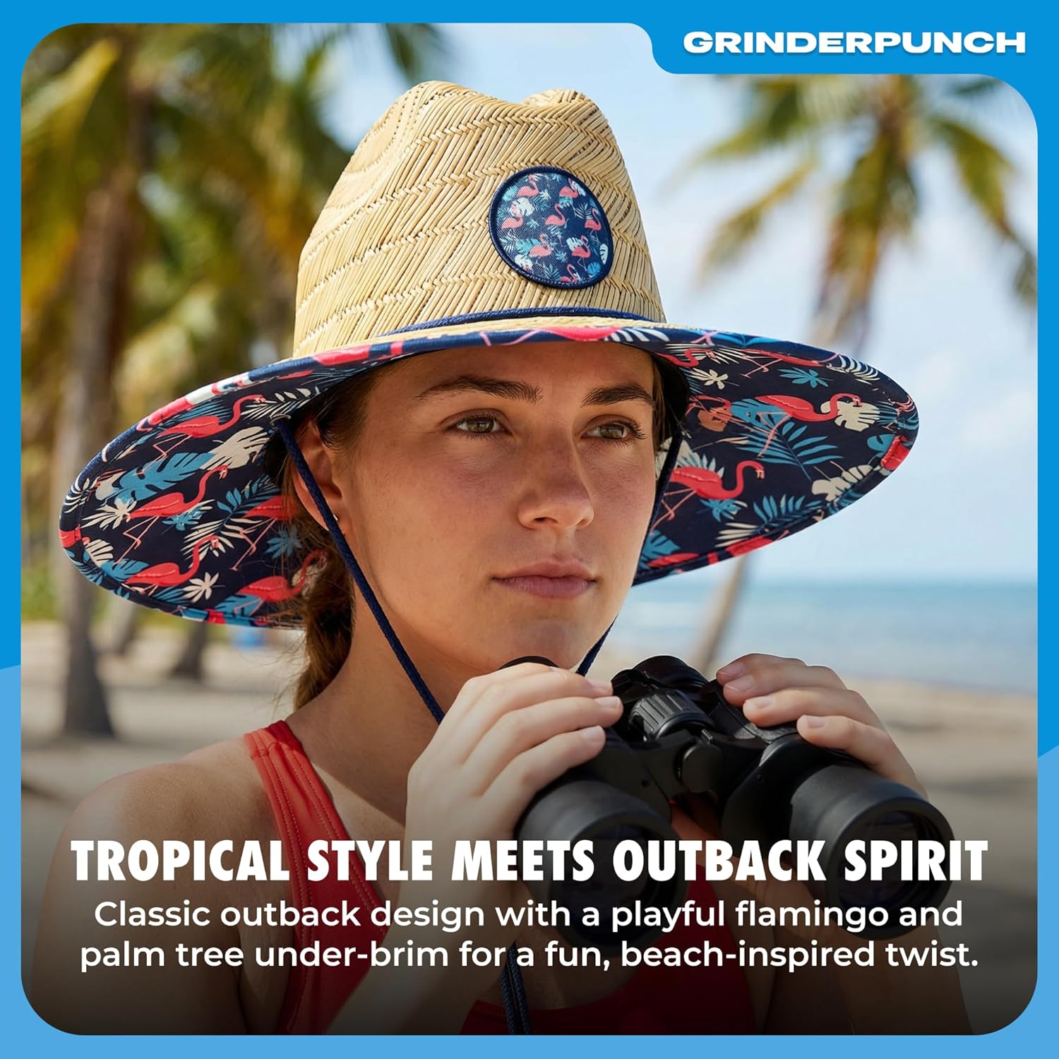 grinderPUNCH Lifeguard Hat Mens Straw Sun Hat for Outdoor American Flag USA Patriotic Straw Beach Fishing Straw Hat for Men - Image 2