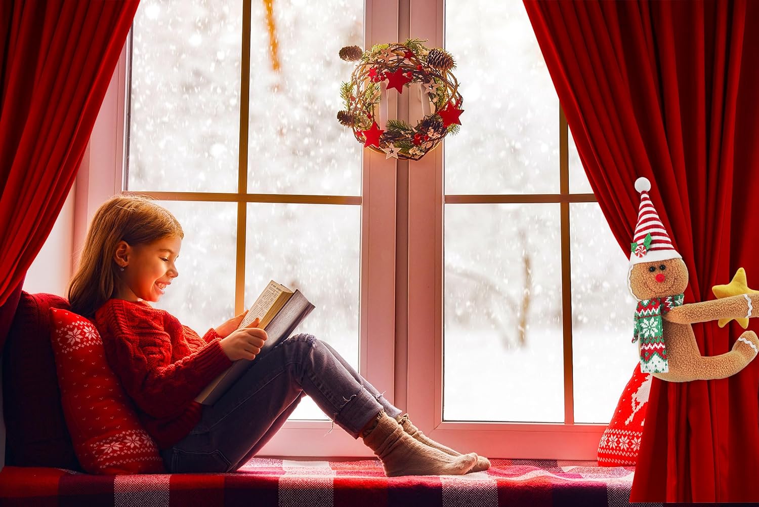 Christmas Tree Topper Hugger with Star Plush Xmas Gingerbread Man Tree Ornaments Winter Treetop Bottle Curtain Hugger Holiday Tree Topper for Christmas Party Decorations - Image 5