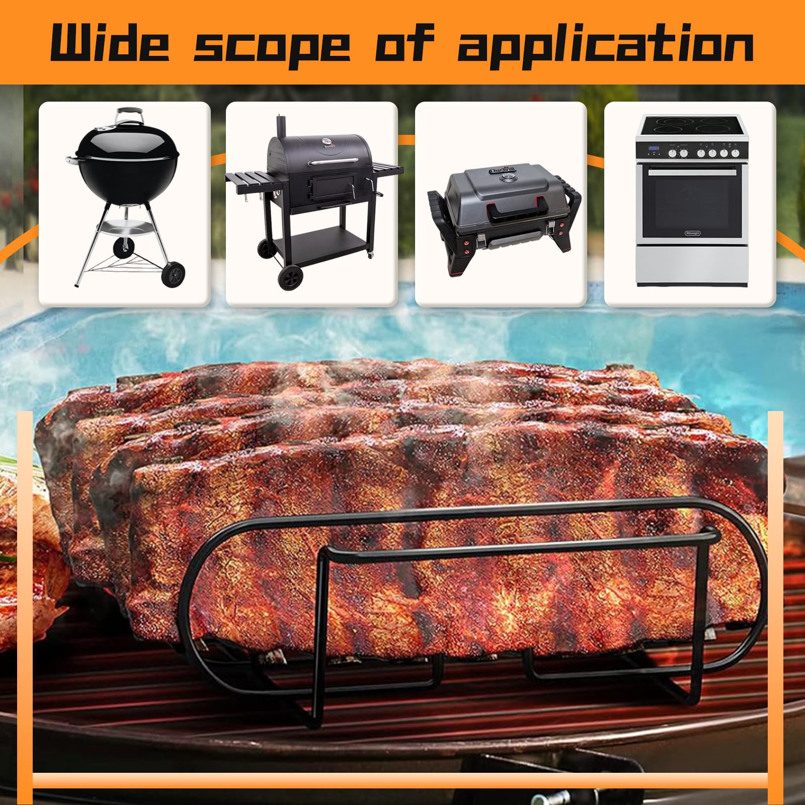 Supporto per Costolette Barbecue, Supporto Bistecche e Costine, Porta Costolette BBQ, per Arrosto Bistecca, per 4 Costolette di Ricambio Croccanti dalla Griglia e dal Forno