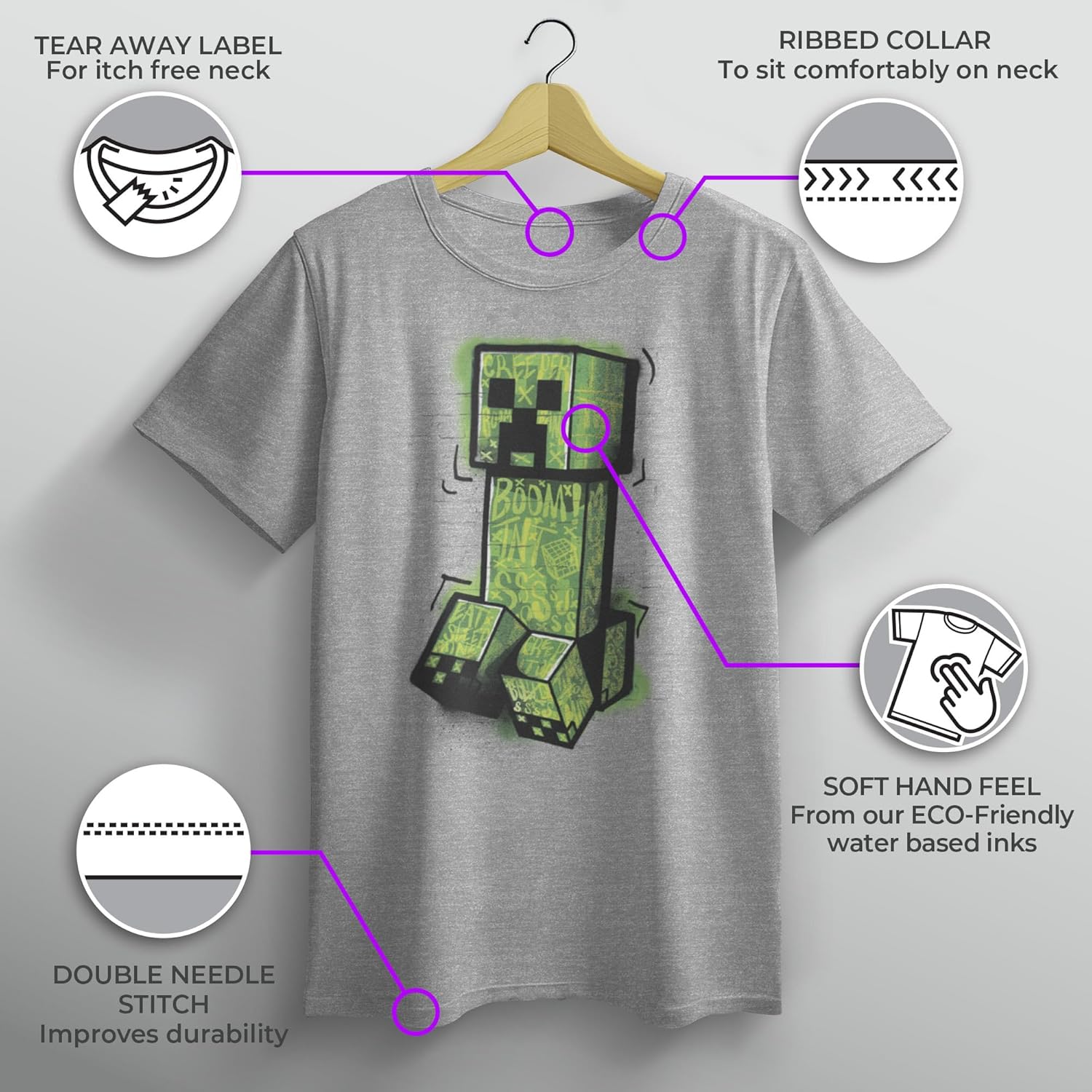 Boy's Minecraft Alex and Creeper Art T-Shirt, Gift For Fans, Christmas Gift