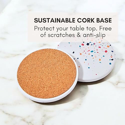 Miniatura 5 de Juego de 6 posavasos absorbentes de terrazo con soporte, posavasos de cerámica para bebidas, decoración de mesa auxiliar, posavasos de piedra