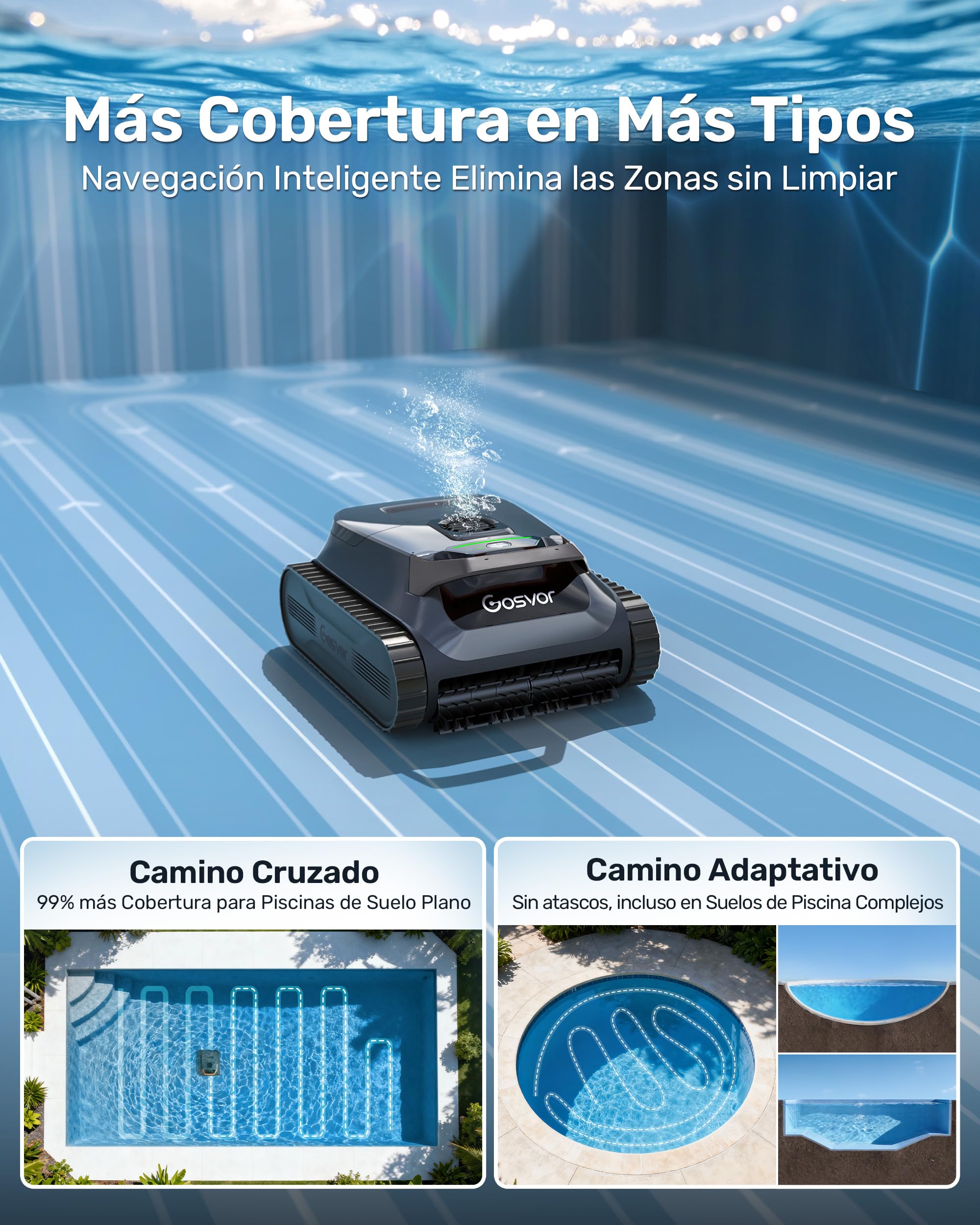 (Nuevo 2026) Gosvor LiteVac G1 Robot Limpiafondos Piscina,Paredes,Línea y Plataformas,7kg,200min Autonomía,Doble Filtración,Navegación Inteligente y App,200m²,Gris